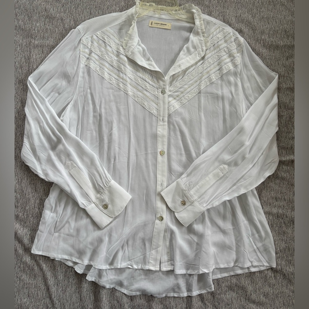 NWT Lucky Brand White Lace Button Down Shirt